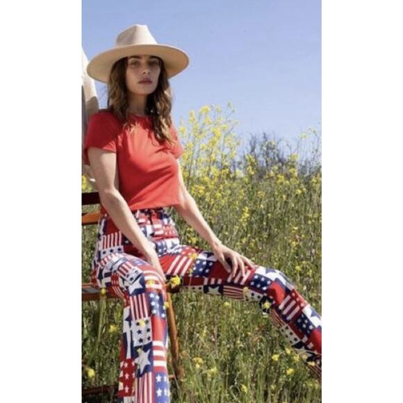 NWT Wrangler Hig Rise Boot Retro American Flag Patchwork Flare Pants 29/32 - Picture 3 of 16